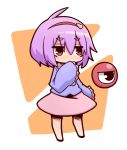  chibi covering covering_face covering_mouth eyeball eyebrows flat_gaze floating hairband hand_to_mouth heart komeiji_satori purple_hair red_eyes shirt short_hair simple_background skirt solo standing taiga_mahoukan third_eye touhou white_background 