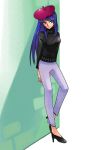  arms_behind_back beatnik beret blue_eyes blue_hair gomigomipomi hat high_heels leaning long_hair my_little_pony my_little_pony_friendship_is_magic pants personification rarity shoes solo sweater turtleneck 