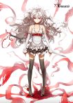  bare_shoulders black_legwear choker collarbone detached_sleeves dress flat_chest frown glycyrrhizae highres long_hair looking_at_viewer original red_eyes silver_hair solo standing sword thigh-highs thighhighs weapon white_background 