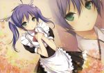  absurdres apron blush bow green_eyes hair_ribbon hands_together highres kikuchi_seiji maid mayo_chiki! purple_hair ribbon scan solo twintails usami_masamune zoom_layer 