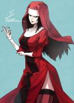  artist_request black_hair cigarette goutokuji_rikako hokenshitsu_no_shinigami lace lace-trimmed_thighhighs long_hair nun pale_skin red_legwear shimotsuki_eight side_slit simple_background smoking solo source_request thigh-highs thighhighs 