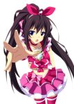  black_hair breast_hold cosplay cure_melody cure_melody_(cosplay) embarrassed foreshortening frown hands infinite_stratos long_hair nanae_akio open_mouth outstretched_hand ponytail precure shinonono_houki solo suite_precure very_long_hair white_background 
