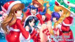  bow braid capelet hat highres kawana_misaki kouzuki_mio mouth_hold multiple_girls nagamori_mizuka nanase_rumi one reindeer reindeer_costume ribbon santa_costume santa_hat satomura_akane shiina_mayu spoon twintails umbrella zen 