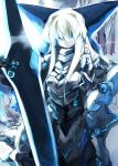  armor armored_dress beru blade blonde_hair blue_eyes bow doll hair_bow holding light_smile long_hair looking_at_viewer shanghai_doll smile solo touhou weapon 