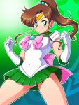  bishoujo_senshi_sailor_moon blush brown_hair character_request choker elbow_gloves gloves green_eyes kino_makoto long_hair panties ponytail sailor_jupiter sailor_senshi skirt smile solo tanuki_no_suana tanuki_yousuke tiara underwear 