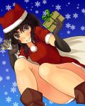  amagami ariaridoradora elbow_gloves gift gloves hat highres santa_costume snowflakes solo tanamachi_kaoru 