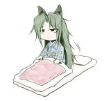  animal_ears cat_ears comic crescent futon green_hair hellshock kemonomimi_mode long_hair mima no_hat no_headwear pajamas pillow silent_comic simple_background solo star sun_(symbol) touhou touhou_(pc-98) 