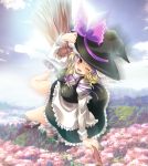  blonde_hair broom broom_riding hat kirisame_marisa long_hair maki_(seventh_heaven_maxion) sidesaddle smile solo touhou wink witch witch_hat yellow_eyes 