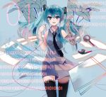  aqua_eyes aqua_hair asakaya binary earbuds earphones fishnet_gloves gloves hatsune_miku lace lace-trimmed_thighhighs lace_gloves long_hair necktie open_mouth single_glove skirt solo thigh-highs thighhighs twintails vocaloid 