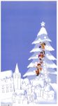  2boys artbook asamiya_athena chibi christmas_tree hat highres king_of_fighters kusanagi_kyo kusanagi_kyou ladder multiple_boys official_art santa_costume santa_hat scan scan_artifacts senno_aki snk snow winter yagami_iori 