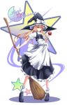  apple blonde_hair bow broom food fruit hair_bow hat holding holding_apple holding_fruit kirisame_marisa kooloreo long_hair solo touhou typo witch witch_hat yellow_eyes 