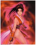  artbook ass bow breasts brown_hair fan fatal_fury fingerless_gloves gloves highres king_of_fighters legs long_hair mori_toshiaki ninja ponytail realistic scan shinkiro shiranui_mai sideboob snk solo 