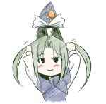  :d adjusting_hair alternate_hairstyle animal_ears capelet cat_ears comic green_hair hat hellshock kemonomimi_mode long_hair mima open_mouth silent_comic simple_background smile solo sun_(symbol) touhou touhou_(pc-98) twintails wizard_hat 
