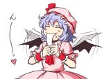  ^_^ bat_wings blue_hair closed_eyes eating ebz eyes_closed face flapping food hat mochi neko_majin remilia_scarlet short_hair solo touhou wagashi wings wrist_cuffs 