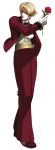  bellbottoms blonde_hair breasts cuff_links cuffs earrings falcoon flower formal gloves jewelry king_(snk) king_of_fighters king_of_fighters_2003 lipstick makeup official_art pant_suit rose ryuuko_no_ken sash shirt shorts snk solo suit wrist_cuffs 