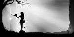  alice_(wonderland) alice_in_wonderland american_mcgee&#039;s_alice american_mcgee's_alice bird butterfly dark flower forest grass greyscale limbo_(game) long_hair monochrome nature parody silhouette style_parody tree 