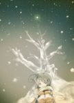  alternate_hair_color antennae bare_tree buckle covering covering_face covering_mouth from_below gloves grey_hair k_no_hito night scarf short_hair sitting snow snowing solo touhou tree winter winter_clothes wriggle_nightbug 