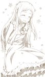  ano_hi_mita_hana_no_namae_wo_bokutachi_wa_mada_shiranai arms_behind_back blush closed_eyes dress faux_traditional_media frills gathers honma_meiko long_hair monochrome ochau smile solo sundress tears water_drop 