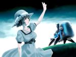  blue_eyes crossover dress ghost_in_the_shell ghost_in_the_shell_stand_alone_complex hat highres outstretched_hand poker-face-008 robot shiina_mayuri short_hair steins;gate tachikoma 