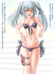  bikini fangs heterochromia highres infinite_stratos laura_bodewig long_hair miharin no_eyepatch silver_hair solo swimsuit translation_request twintails 