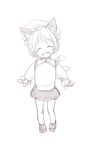  chen child fang kurokuro monochrome sketch smile solo touhou young 