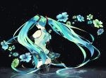  aqua_hair detached_sleeves flower from_behind fukuta hatsune_miku highres long_hair skirt solo thigh-highs thighhighs twintails very_long_hair vocaloid wading 