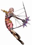  3d alternate_costume boots bow_(weapon) crossbow final_fantasy final_fantasy_xiii final_fantasy_xiii-2 jpeg_artifacts official_art pink_hair serah_farron side_ponytail simple_background smile solo weapon 
