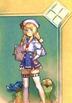  blonde_hair blue_eyes bow_(artist) bow_(bhp) braid capcom cha-cha character_request dixie_cup_hat hand-on_hip hand_on_hip hat highres hips kayanba monster_hunter monster_hunter_3_g receptionist_(monster_hunter_3_g) smile thigh-highs thighhighs twin_braids zettai_ryouiki 