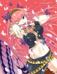  long_hair looking_at_viewer megurine_luka midriff navel open_mouth pink_hair skirt solo vocaloid wink 
