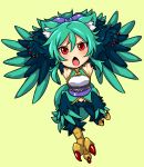  animal_ears armpits arms_up bow chibi claws clearite feathered_wings feathers hair_bow harpy monster_girl morgan_(shinrabanshou) open_mouth running shinrabanshou simple_background solo talons 