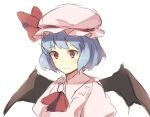  ascot bat_wings blue_hair blush bonnet bow bowtie bust child face hair_bow hat looking_down puffy_sleeves red_eyes remilia_scarlet rough sad short_hair simple_background sketch solo tears touhou weee_(raemz) white_background wings 