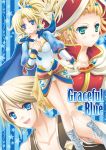  2boys blonde_hair blue_background blue_eyes boots cape dissidia_012_final_fantasy dissidia_final_fantasy earrings final_fantasy final_fantasy_iii final_fantasy_vi final_fantasy_xii green_eyes hat jewelry leotard long_hair multiple_boys onion_knight ponytail smile tina_branford vaan vertical_stripes vest yurari 