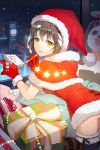  asmis_hara bag bandages bandana bandanna bird black_eye black_legwear bow box brown_hair cellphone_strap christmas circle frills gift gilse gloves hat heart injury lowres night notepad panda pencil penguin pillow ribbon santa_costume santa_hat shawl short_hair snow solo star striped sword_girls thighhighs window yellow_eyes 