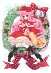  animal_ears bag bell boots bow cat_ears cat_tail christmas cross-laced_footwear dated fur_trim hair_bow hat holly lace-up_boots long_hair mittens original paw_print pinecone pink_eyes pink_hair reindeer sanmi_tenten signature snowflakes solo star tail very_long_hair white_legwear wreath 
