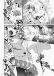  absurdres battle bow bow_(weapon) cape comic doll gloves hair_bow highres kaname_madoka magical_girl mahou_shoujo_madoka_magica miki_sayaka monochrome multiple_girls osusitan panties pantyshot short_twintails sword translated translation_request twintails underwear weapon witch_(madoka_magica) 