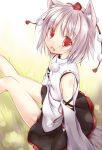  1girl animal_ears detached_sleeves hat inubashiri_momiji looking_at_viewer red_eyes short_hair silver_hair solo tail tokin_hat touhou wolf_ears wolf_tail 