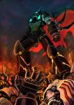  arm_blade black_getter cape epic fire freedomz3 getter_robo glowing glowing_eyes highres mecha realistic super_robot weapon 