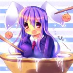  animal_ears blush bowl bunny_ears chibi chocolat_(momoiro_piano) chopsticks hina_hina in_container jacket long_hair necktie open_mouth poking purple_eyes purple_hair reisen_udongein_inaba shirt solo tears touhou violet_eyes 