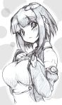  aouma bangs blunt_bangs blush breasts detached_sleeves dream_c_club face graphite_(medium) highres ili_(dream_c_club) large_breasts mixed_media monochrome robot_ears robot_joints short_hair solo symbol-shaped_pupils traditional_media 