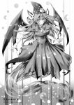  blood breasts capelet crescent_moon dress full_moon ghost ghost_tail hat highres long_hair mima monochrome moon moon_phases nyuu_(manekin-eko) ribbon solo star touhou touhou_(pc-98) wings wizard_hat 