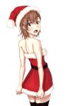  bad_id blush brown_eyes brown_hair dress from_behind hair_ornament hairpin hat looking_back misaka_mikoto santa_costume santa_hat short_hair solo thighhighs to_aru_kagaku_no_railgun to_aru_majutsu_no_index total zettai_ryouiki 