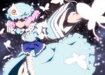  anime_coloring bow butterfly dress ghost hat japanese_clothes open_mouth outstretched_arms pink_hair red_eyes ribbon saigyouji_yuyuko short_hair solo spread_arms takahata_yuki touhou triangular_headpiece 