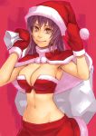  and breasts brown_hair christmas cleavage gloves hat mittens mound_of_venus navel original santa_hat solo 