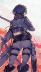  bad_id black_eyes black_hair boots jacket mikasa_ackerman namaniku_atk pantylines scarf shingeki_no_kyojin skirt solo sword weapon 
