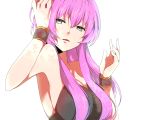  armpits blue_eyes breasts butterfly hair_over_breasts hands large_breasts long_hair megurine_luka pink_hair sideboob simple_background solo tori_no_karaage vocaloid wrist_cuffs 