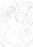  absurdres glasses highres lineart long_hair monochrome mouth_hold original pointy_ears rinsu solo 