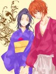  couple hakama happy himura_kenshin holding_hands japanese_clothes kamiya_kaoru kimono obi rurouni_kenshin samurai smile 