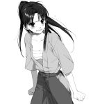  japanese_clothes kamiya_kaoru kimono long_hair monochrome ponytail rurouni_kenshin sarashi solo yumi_(konbutamago) 