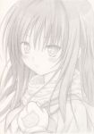  absurdres bad_id blush gloves highres kinta_(distortion) kotegawa_yui long_hair monochrome scarf solo to_love-ru traditional_media 