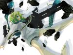  ;q ammunition_belt barefoot bike_shorts explosive falling green_eyes green_hair grenade gumi gun hekicha huge_weapon machine_gun scarf shell_casing short_hair skirt smile solo tongue vocaloid weapon wink 